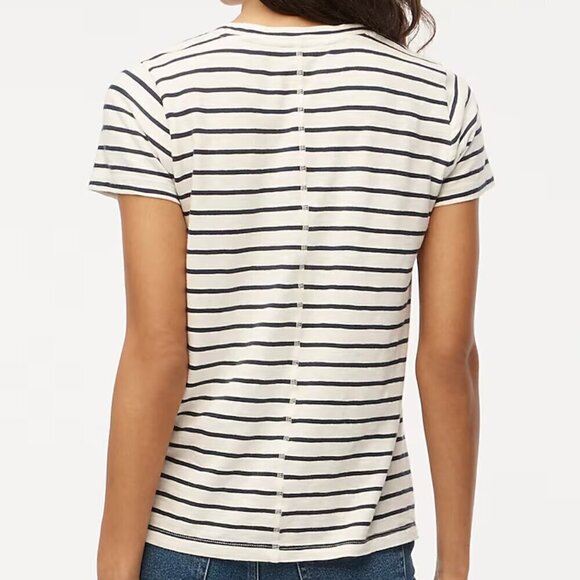 J. Crew Striped Girlfriend Crewneck Loose Fit Tee White Navy Size S NWT - Picture 2 of 7